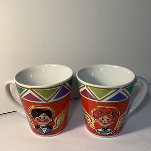 Bob Mackie For Sakura NY Happy Angel Pattern Mugs Stoneware 10 OZS Set of 2